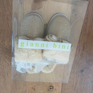 Gianni Bini Glitter Faux-Fur Cuff Slippers - Gold